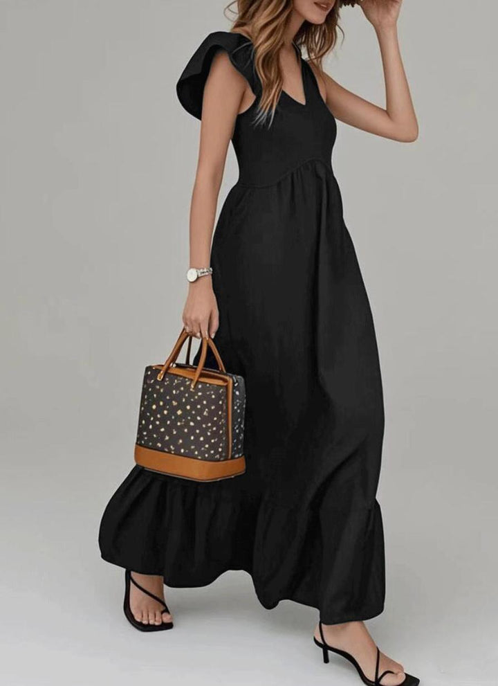 Maxi dress for women with voluminous ruffle details and a colorful frill Lune London
