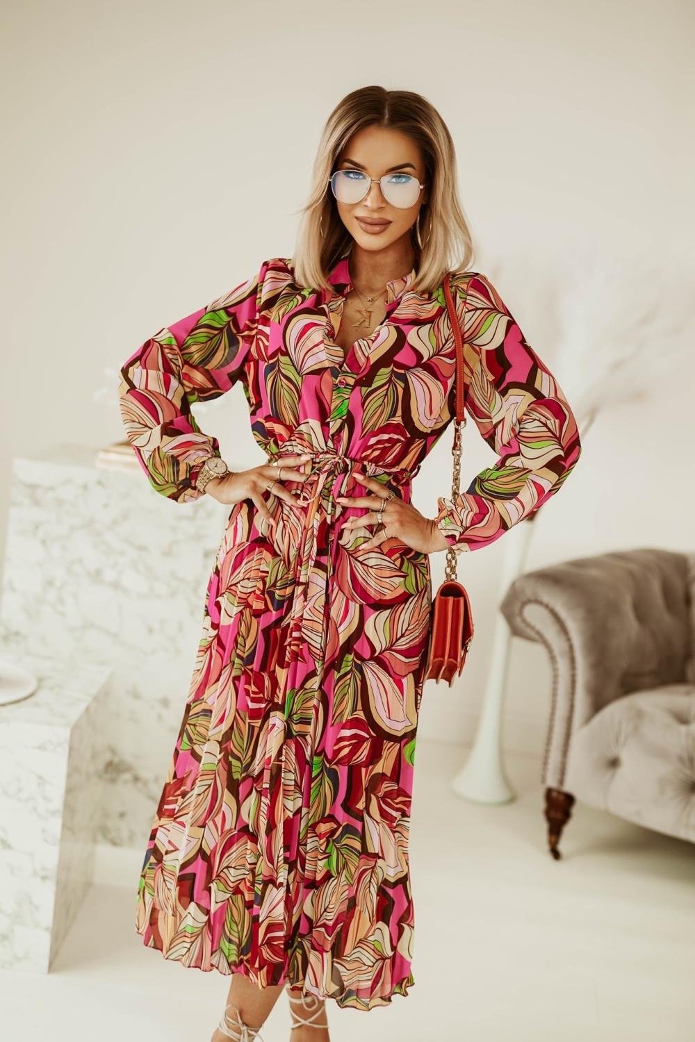 Maxi dress for ladies with a creative floral design and a belt at the waist Lune London