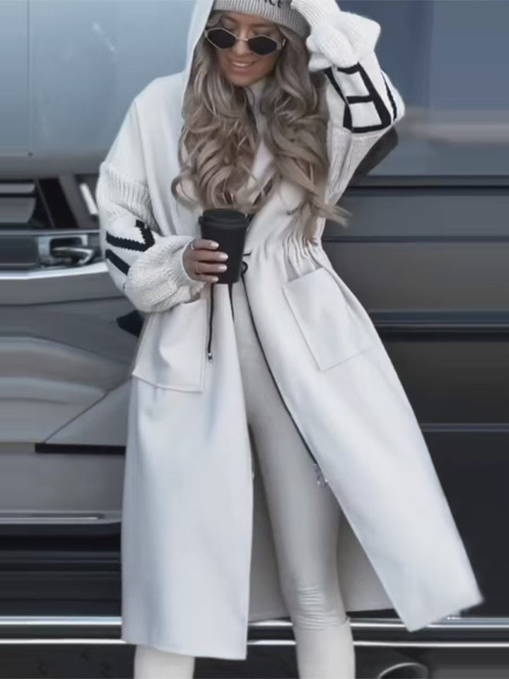 Women Fashionable Long Coat with Hood and Pockets Lune London