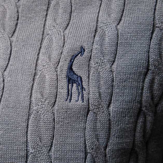 Men's Knitted Sweater with Cable Pattern and Round Neck Lune London