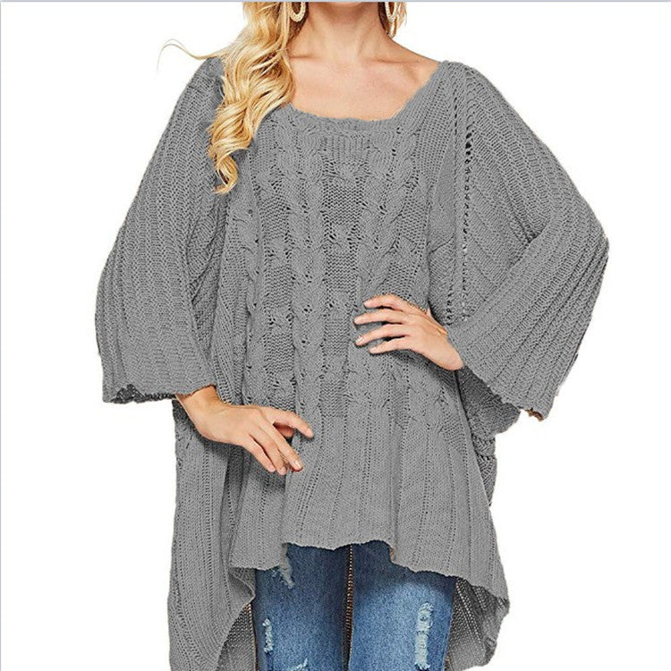 Poncho en tricot épais pour femmes avec un motif de câble tendance et des manches larges Chic & Stil