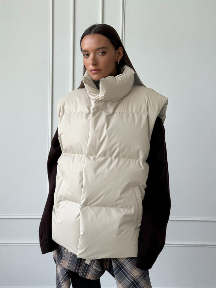 Women Quilted Gilet with High Collar Lune London