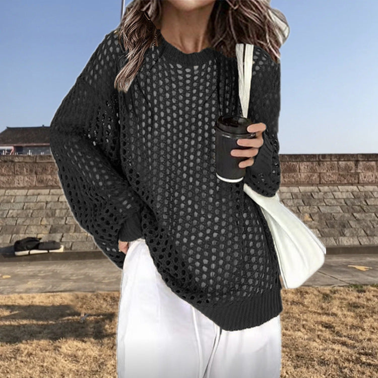 Lightweight knitted sweater for women with openwork pattern and loose fit Lune London