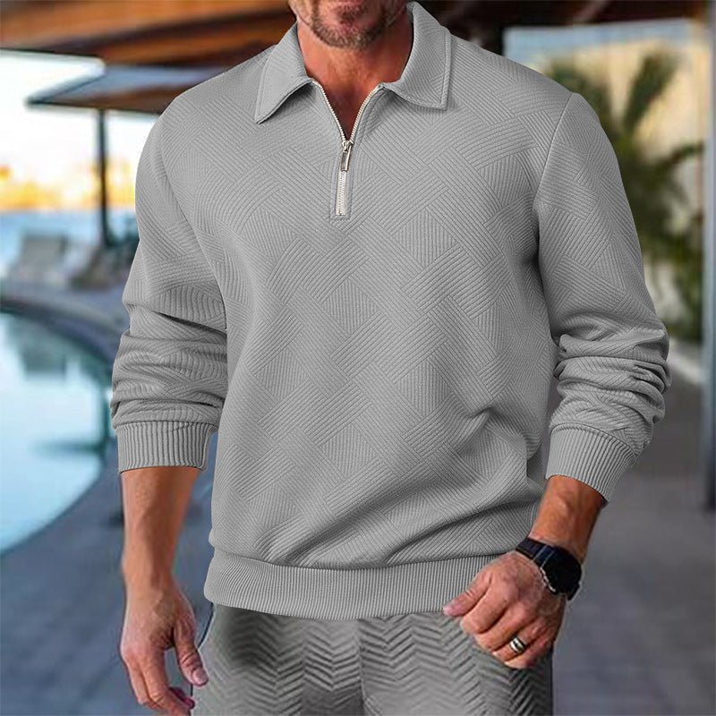 Men's knitted sweater with a short zipper at the front and a textured design Lune London