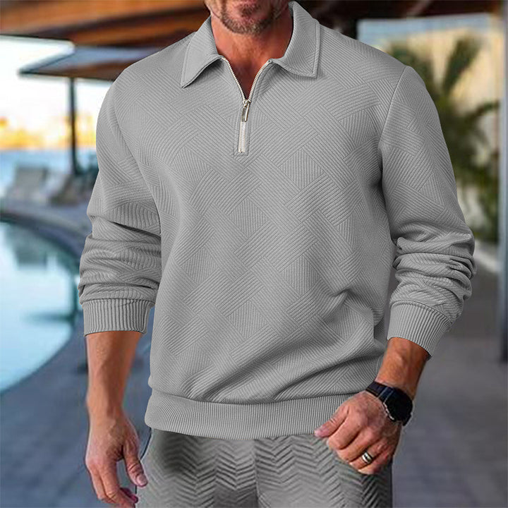 Men's knitted sweater with a short zipper at the front and a textured design Lune London