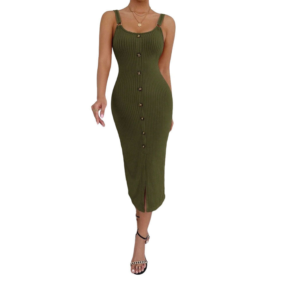 Robe midi femme avec détails de boutons et silhouette près du corps Chic & Stil