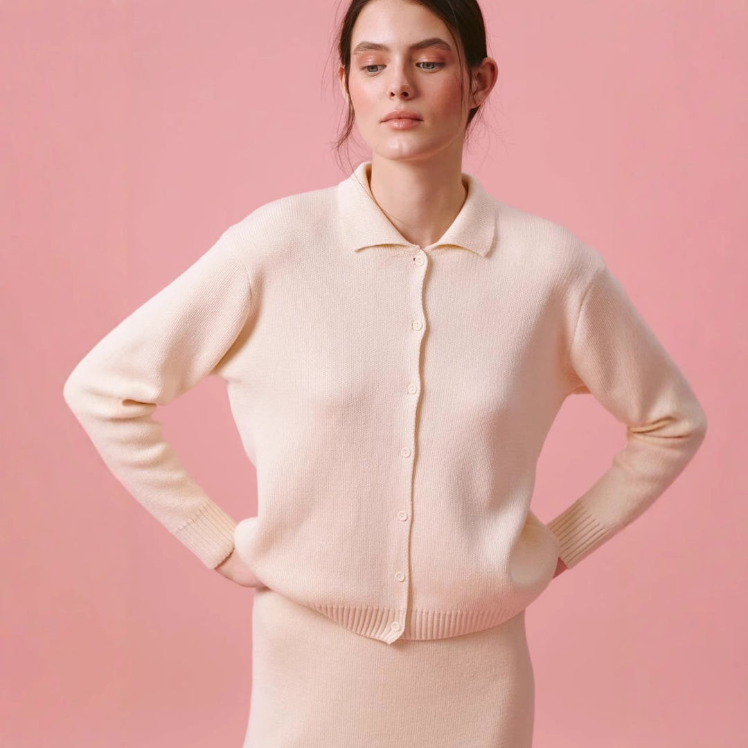 Knit jacket for women with polo collar and button closure Lune London