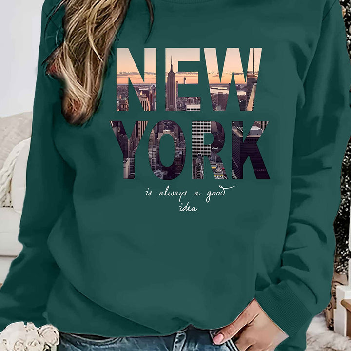 Sweatshirt pour femmes avec impression créative de la skyline de New York et coupe confortable Chic & Stil