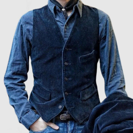 Men's Cord Waistcoat In A Rustic Look with Practical Pockets Lune London