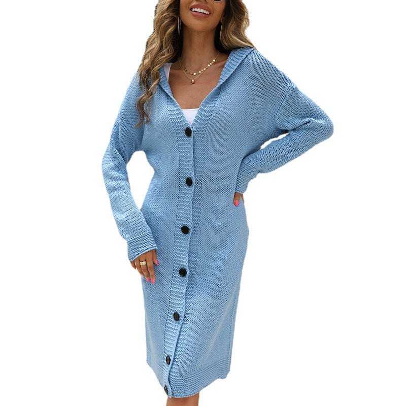 Lady Large Knit Hoodie with Elegant Button Details Lune London