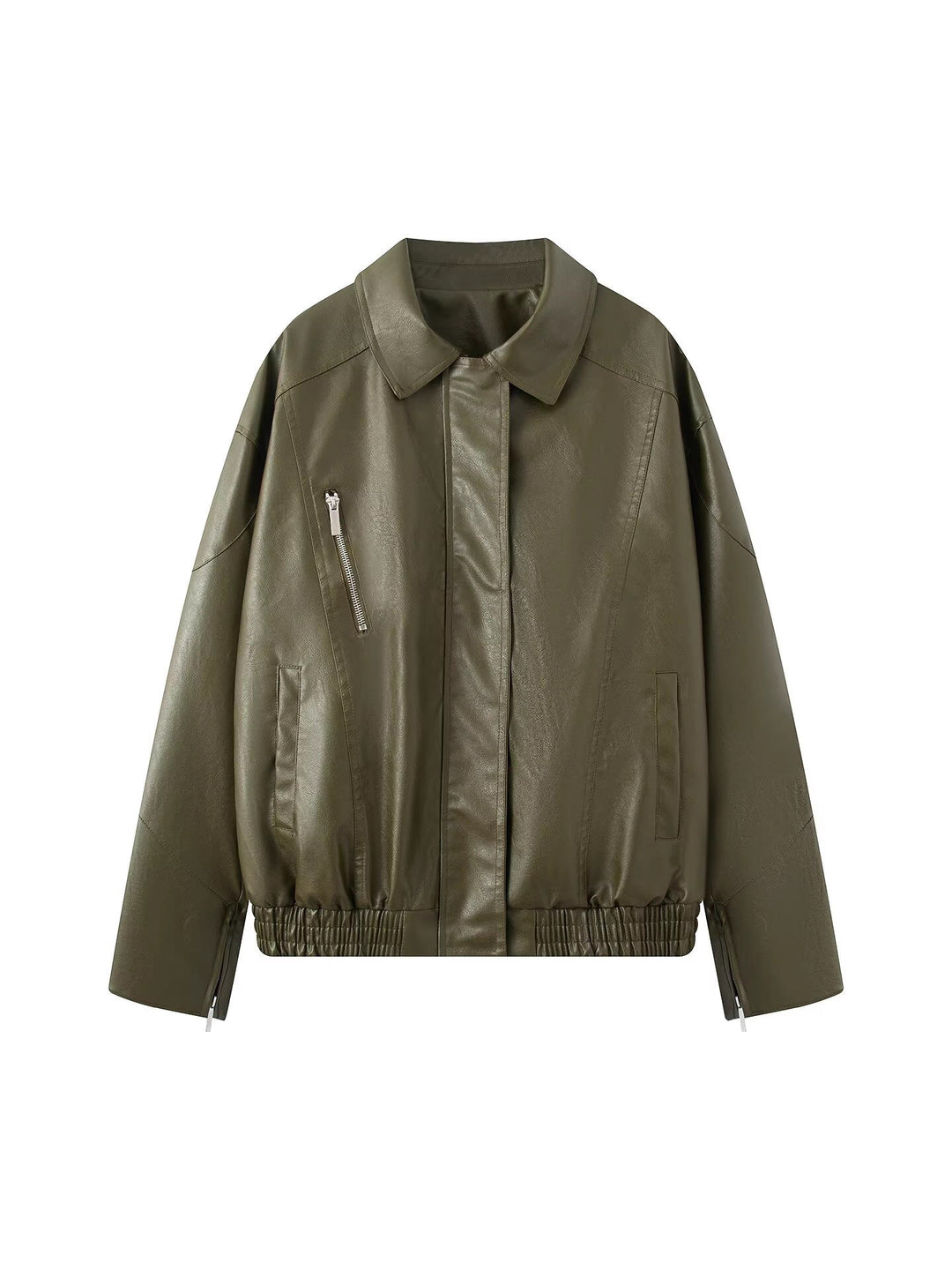 Faux leather jacket for women, with a modern high collar and elastic hem Lune London