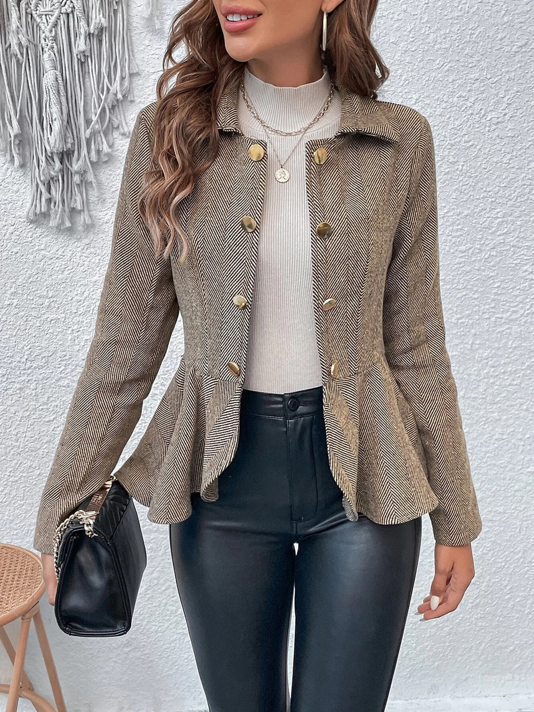Chic fitted blazer jacket for women with asymmetrical hem and button details Lune London