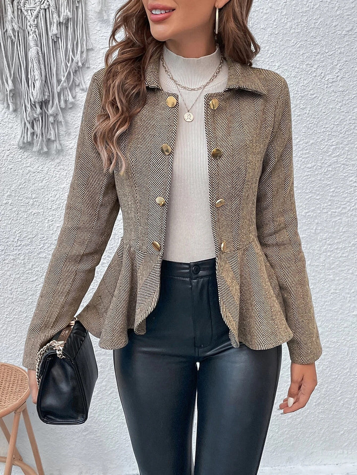 Chic fitted blazer jacket for women with asymmetrical hem and button details Lune London