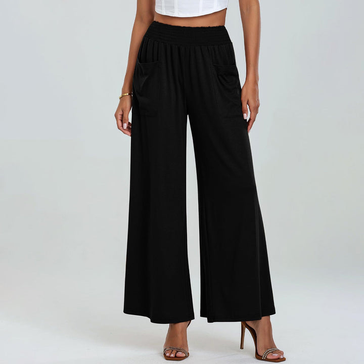 Women's Wide-Cut Palazzo Pants with Elastic Waistband and Practical Pockets Lune London