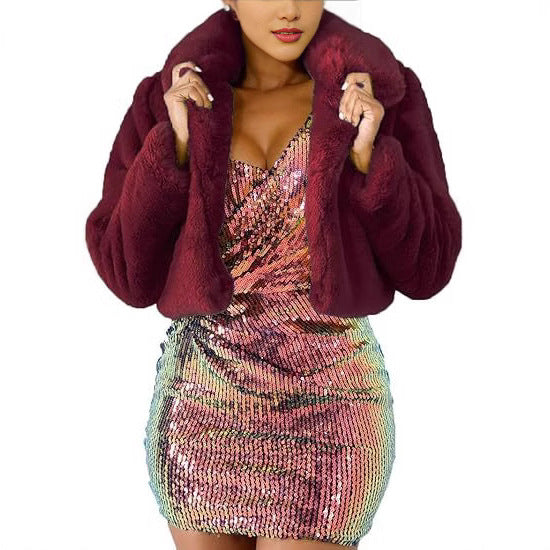 Ladies Luxury Faux Fur Jacket in an Elegant Cropped Design Lune London