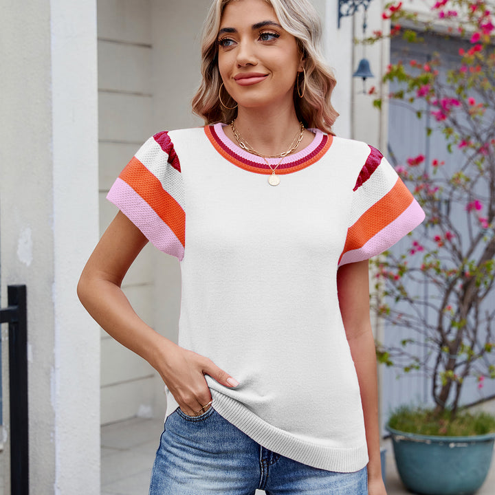 Knit tank top for women with colorful ruffle sleeves and a modern color gradient Lune London