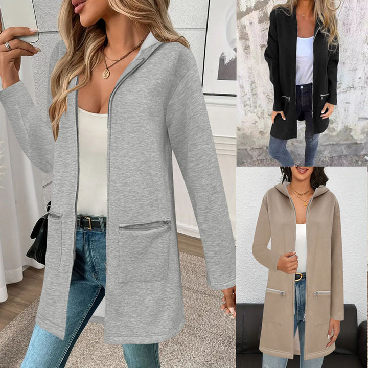 Ladies Long full-zip cardigan with practical pockets Lune London
