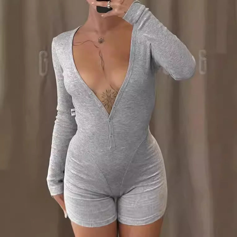 Women’s playsuit with modern cut and button detail Lune London