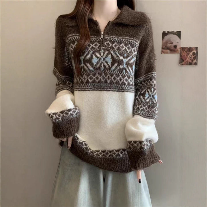 Pull en tricot pour femmes avec un motif norvégien élaboré Chic & Stil