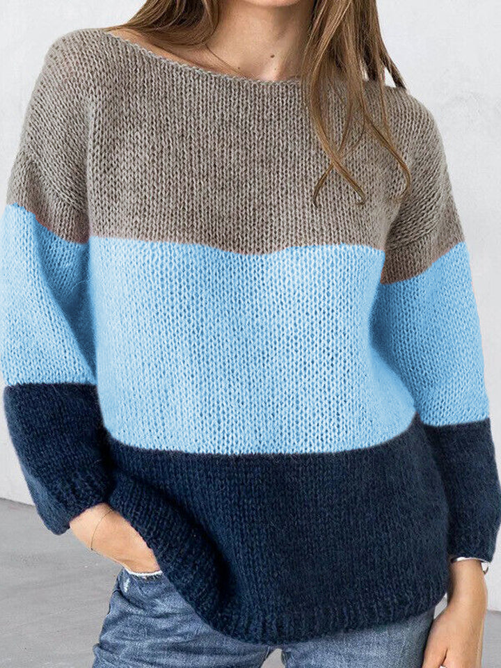Casual striped sweater for women with wide neckline Lune London
