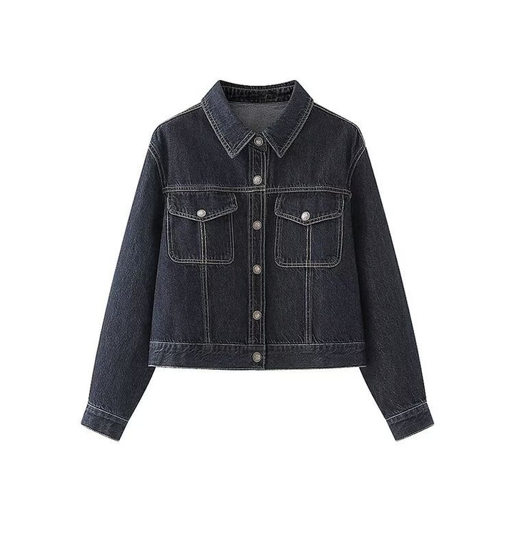 Veste en jean pour femmes avec deux poches poitrine plaquées et col classique Chic & Stil