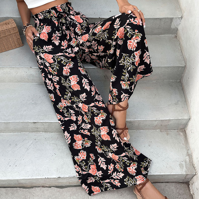 Pantalons palazzo pour femmes avec motif floral et taille élastique Chic & Stil
