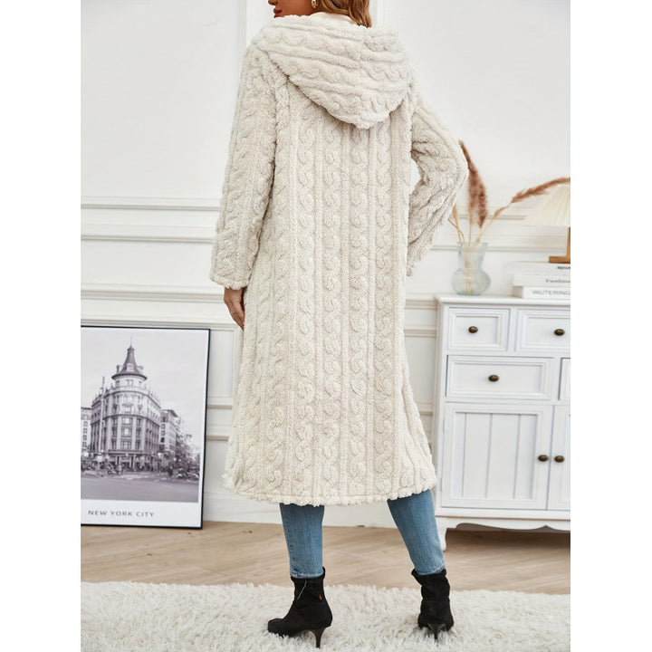 Ladies Long Knit Coat with High Collar and Fluffy Texture Lune London