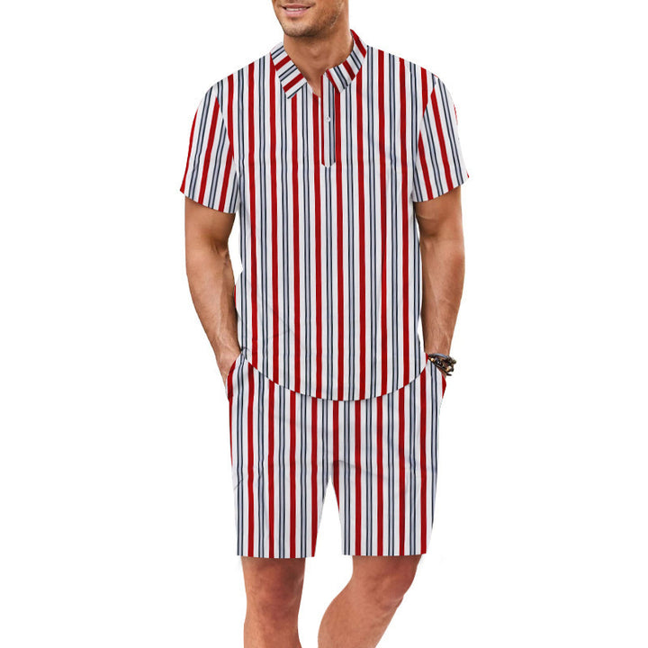 Men's set consisting of a short-sleeved blouse and shorts with a chic striped design