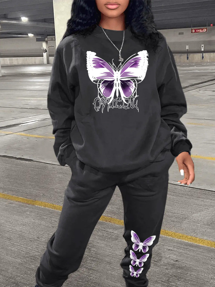 Women's sweatshirt and jogger pants set with a creative butterfly design Lune London