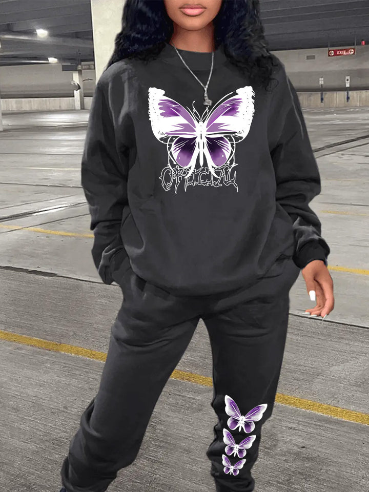 Women's sweatshirt and jogger pants set with a creative butterfly design Lune London