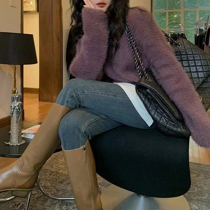 Ladies Plush Sweater with Relaxed Fit and High Round Neck Lune London