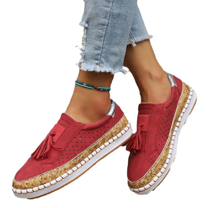Comfortable Slip-On Sneakers for Women with Trendy Fringes and Cork Sole Lune London