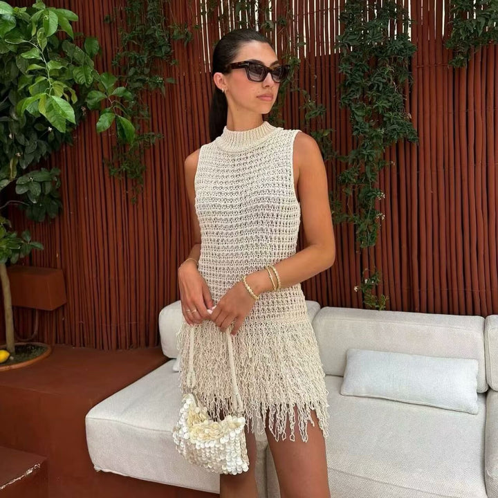 Knit dress for women with fringes and luxurious design Lune London