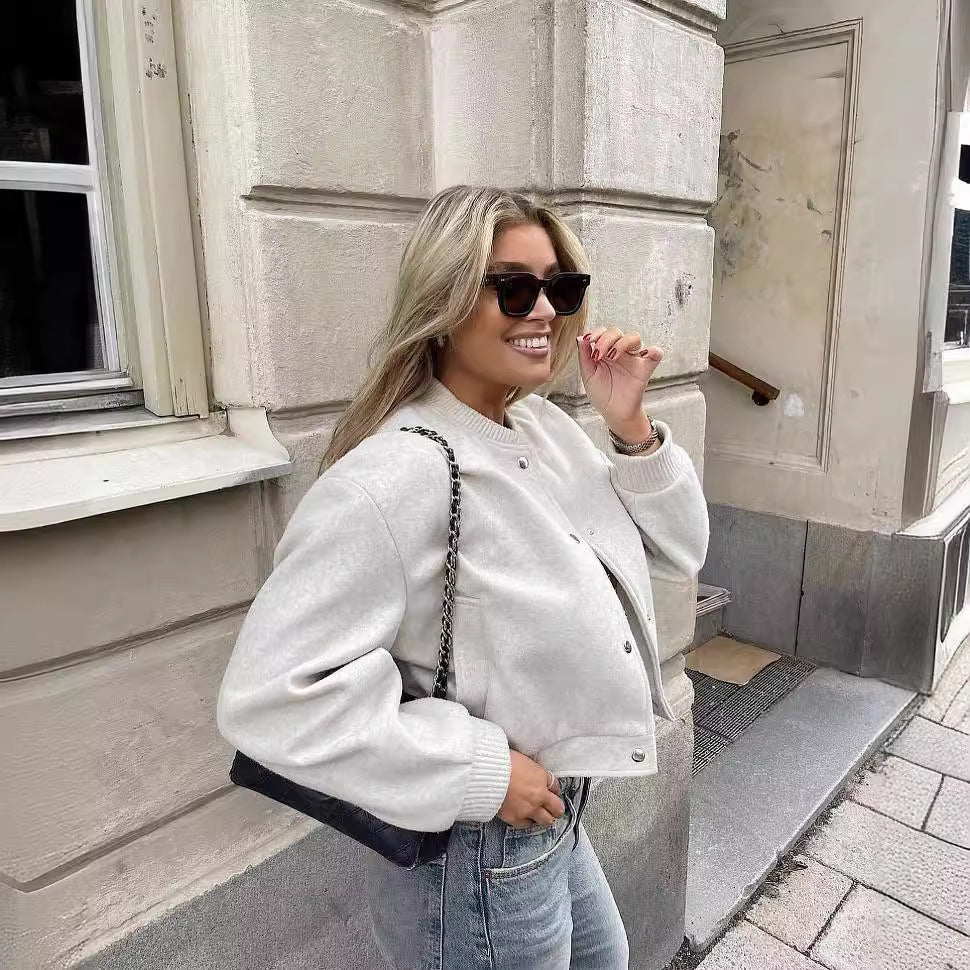 Casual bomber jacket for women in high-quality wool blend Lune London