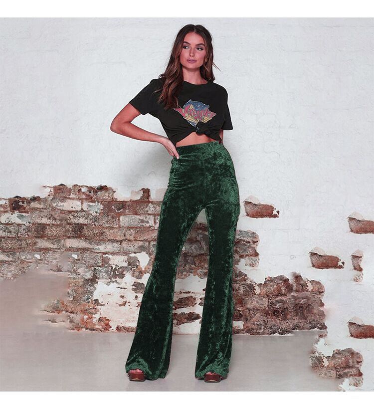 Women's flared trousers in luxurious velvet with high waist Lune London