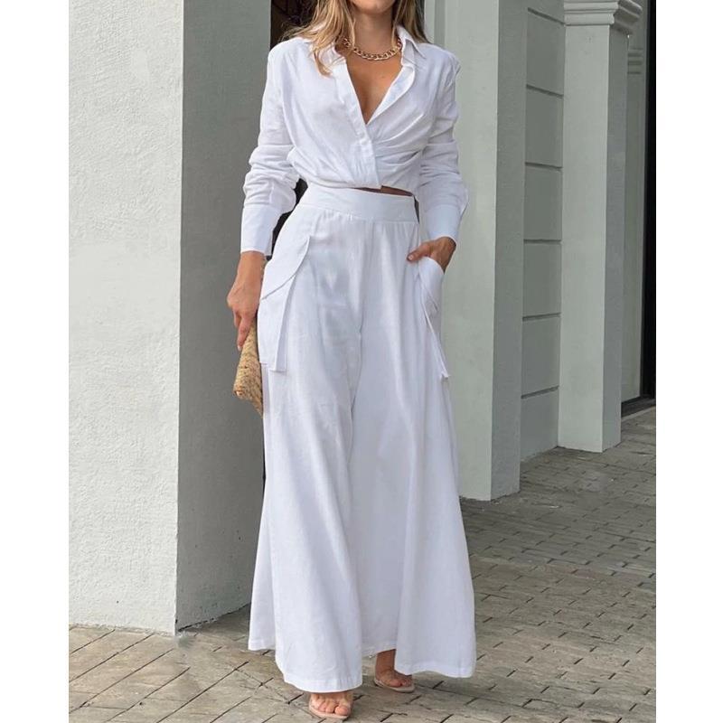 Women Elegant and Casual Two-Piece Set with Crop Top and Wide Palazzo Pants Lune London