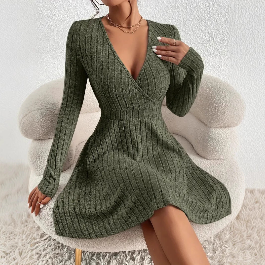 Lune London Long Sleeve Ribbed Wrap Dress for Women