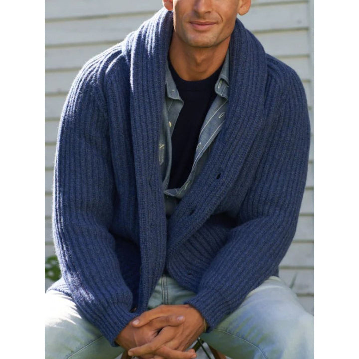 Knitted cardigan for men with draped lapel Lune London