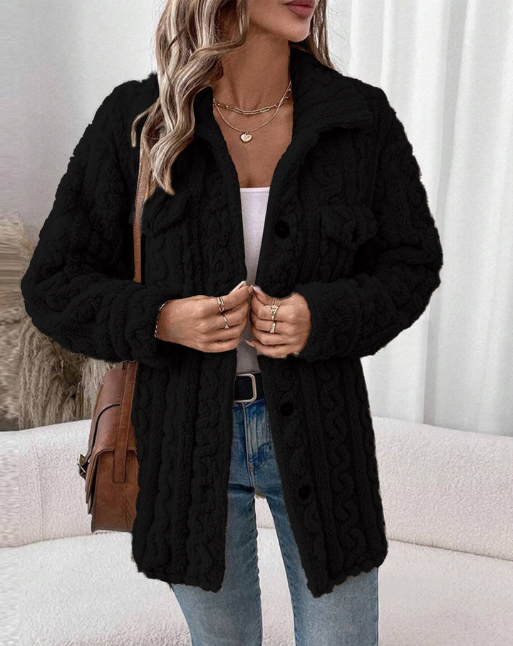 Knitted jacket for women with texture and applied pockets Lune London