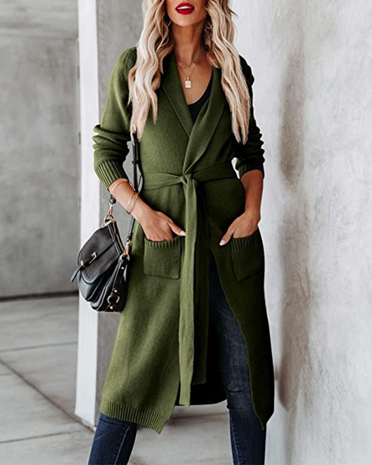 Women’s knitted coat with a wrap effect and practical pockets Lune London