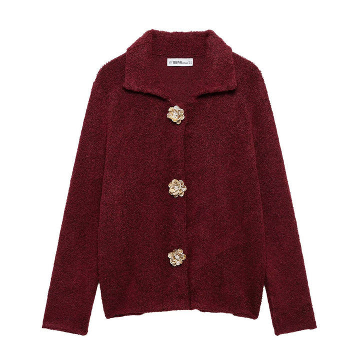 Ladies Cozy Fluffy Jacket with Decorative Buttons Lune London
