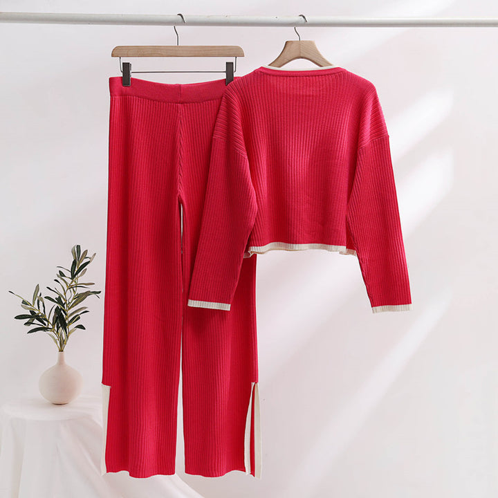 Casual knitted set for women with high waist and contrasting cuffs Lune London