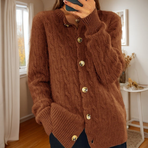 Cashmere jacket for women with button closure and structured twisted pattern Lune London