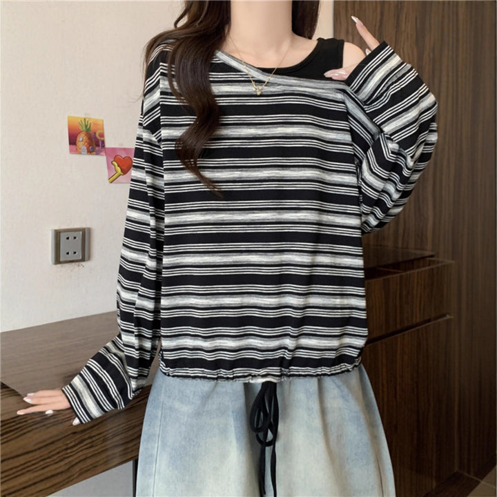Women's Casual Long Sleeve Shirt with Off-Shoulder Design Chic & Stil