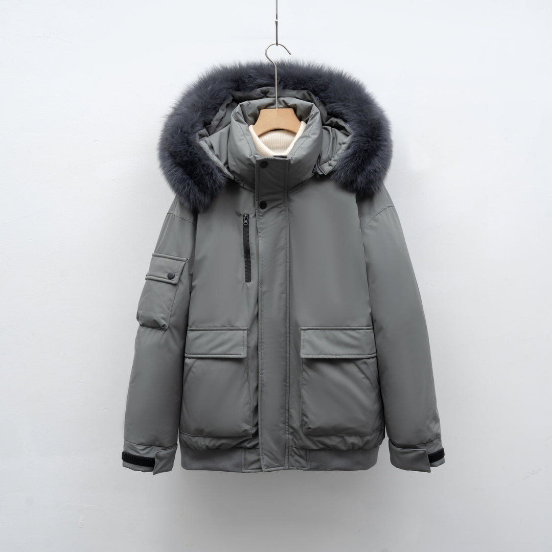 Winter coat for women with bulky faux fur collar and functional pockets Lune London