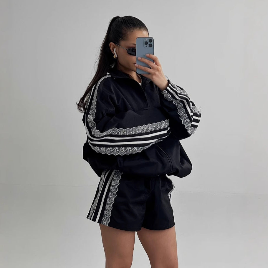 Sporty set for women with delicate lace appliqués Lune London