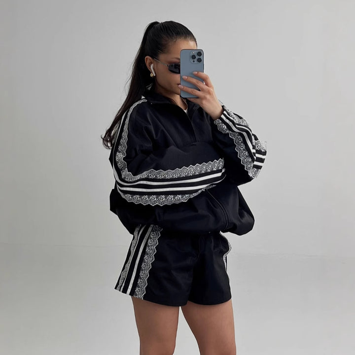 Sporty set for women with delicate lace appliqués Lune London