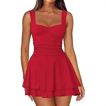 Skater dress for women with ruched top and flared skirt Lune London