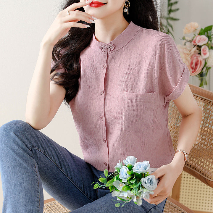 Elegant women's structured blouse with short sleeves Lune London