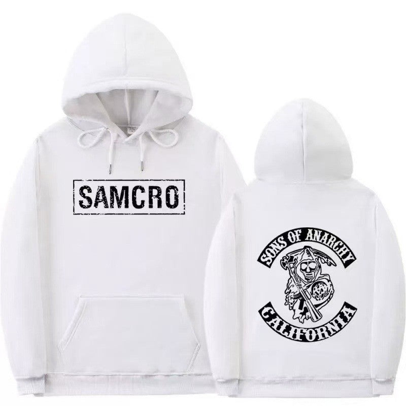 Women's hooded sweatshirt with artistic retro print and kangaroo pocket design Chic & Stil